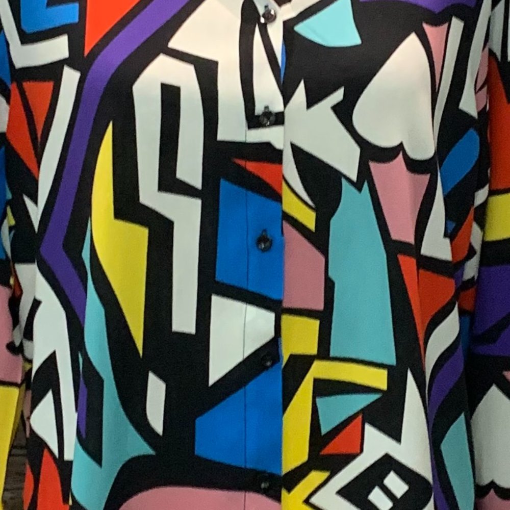 Big Dart Bright & Bold Geometric Button Front Blo… - image 5